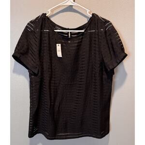 NWT Talbots Women's Black Striped SS Blouse Lined Size 12